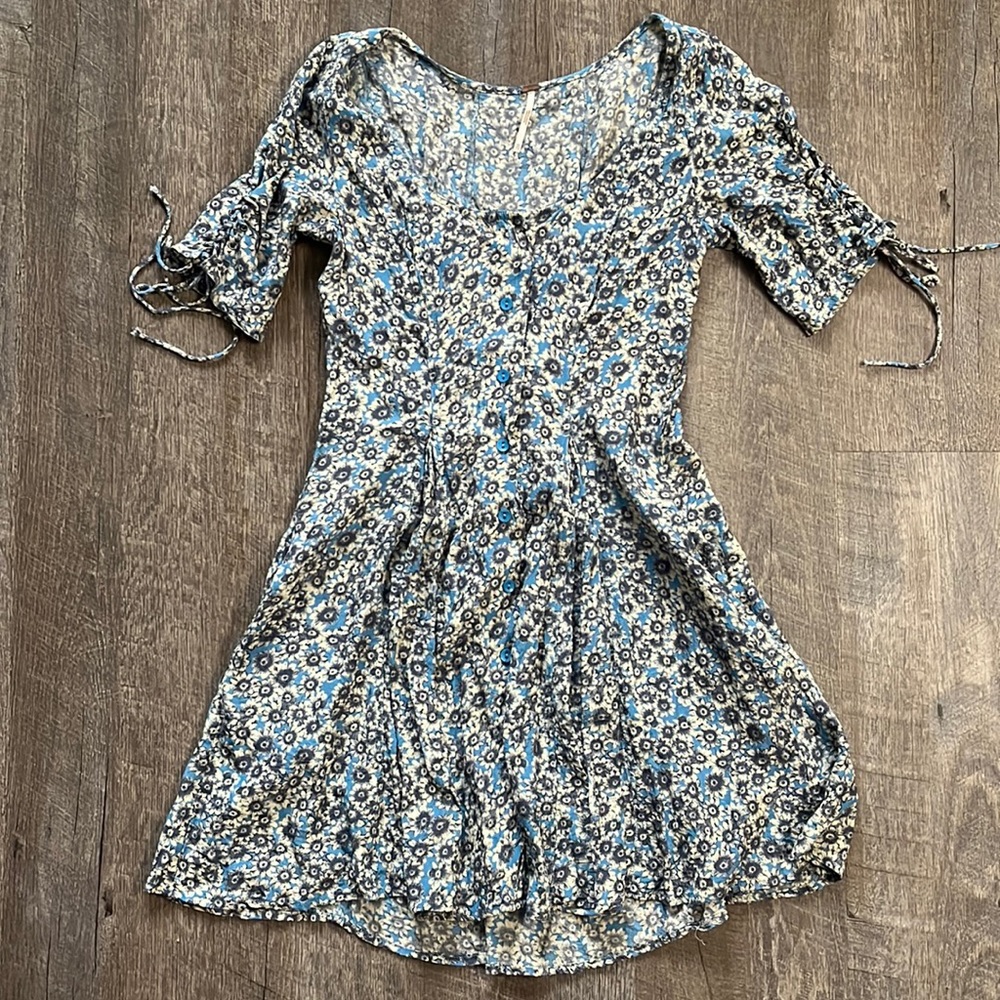 Free People Lace-Up Blue Daisy Dress
